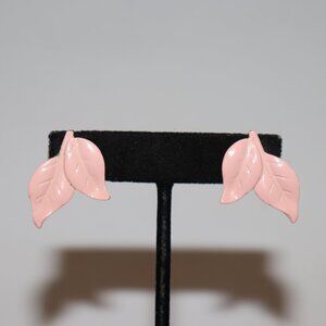 🌸✨ Vintage Pink Metal Leaf Post Earrings · 1 1/8" Tall · soft retro elegance